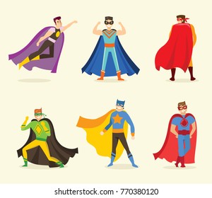 Vector illustration in flat design of male superheroes in funny comics costume