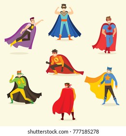 Vector illustration in flat design of male superheroes in funny comics costume