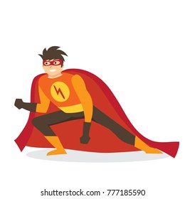 Vector illustration in flat design of male superhero in funny comics costume