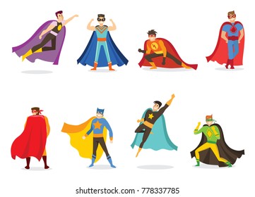 Vector illustration in flat design of male superheroes in funny comics costume