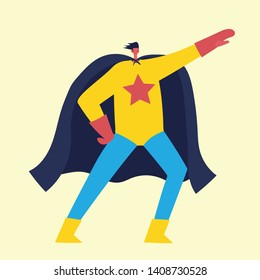 Vector illustration in flat design of man superhero in funny comics costume