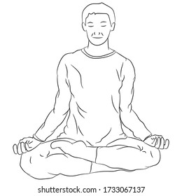 Vector illustration flat design. Man in lotus position, meditation, doodle.