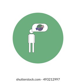Vector illustration in flat design of man silhouette thinking about business pie chart