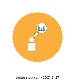 Vector illustration in flat design of man silhouette thinking about column chart