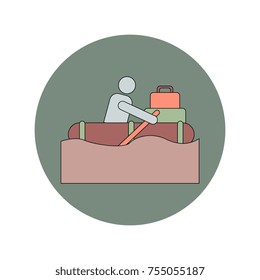 Vector illustration in flat design of man on raft in flood