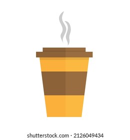 Vector illustration, flat design. Paper cup isolated on background. Hot coffee to go icon, logo.