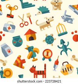 Vector illustration of flat design pattern with pets icons