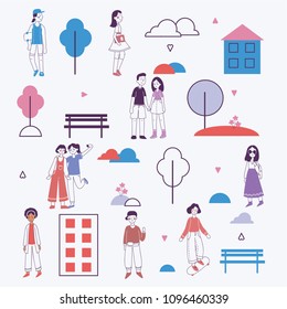 Vector illustration in flat design of people outdoor in the park on weekend