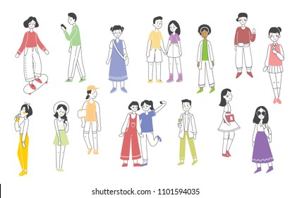Vector illustration in flat design of people outdoor in the park on weekend