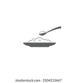 Ilustración vectorial de un diseño plano de un plato y una cuchara rellenos de arroz.