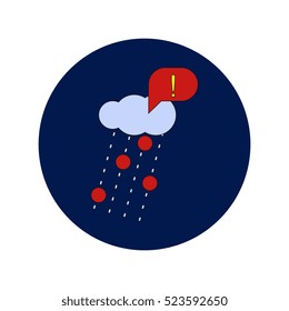 Vector illustration in flat design of rain with volcanic elements and exclamation mark