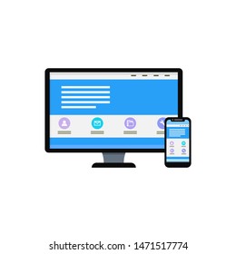 Vector illustration of flat design responsive web display device isolated white background