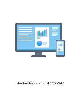 Vector illustration of flat design responsive web display device isolated white background