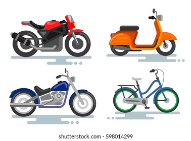 Vector illustration of flat design scooter and motorcycle