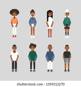  Vector illustration flat design, set of a couple of people on gray background