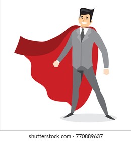 Vector illustration in flat design of  set of businessman Superhero with the red cloak