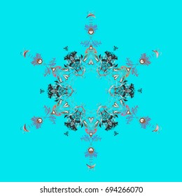 Vector illustration. Flat design of snowflakes isolated on colorful background. Snowflake ornamental pattern.