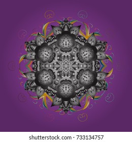 Vector illustration. Flat design of snowflakes isolated on colorful background. Snowflakes pattern. Snowflake ornamental pattern. Snowflakes background.