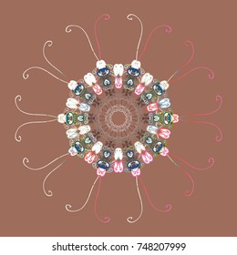Vector illustration. Flat design of snowflakes isolated on colorful background. Snowflakes pattern. Snowflake ornamental pattern. Snowflakes background.