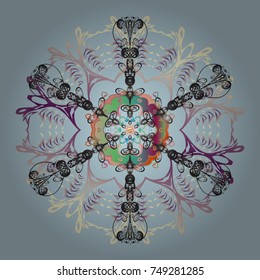 Vector illustration. Flat design of snowflakes isolated on colorful background. Snowflake ornamental pattern. Snowflakes background. Snowflakes pattern.