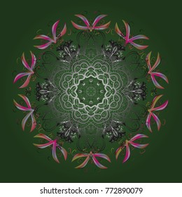 Vector illustration. Flat design of snowflakes isolated on colorful background. Snowflakes pattern. Snowflake ornamental pattern. Snowflakes background.