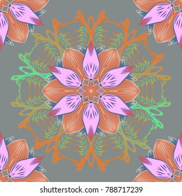 Vector illustration. Flat design of snowflakes isolated on colorful background. Snowflakes background. Snowflakes pattern. Snowflake ornamental pattern.