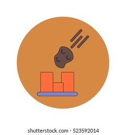Vector illustration in flat design of space meteorite falling on buildings