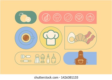 Vector Illustration in Flat Design Style for Web Banners or Promotional Materials. Collection of food colorful icons set. template elements for web and mobile background.