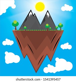 
Vector illustration in flat design style. mountain island landscap with snow on the top with some mountain range,forest and a light sun 
