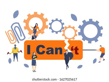 Vector illustration in a flat design style with the concept of self-confidence. Young workers. White background isolated