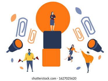 Vector illustration in flat design style with business concept. Young workers. White background isolated