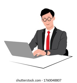 
Vector illustration in a flat design style with a business concept. Young workers are working at the computer.