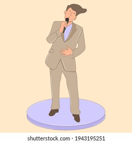 Vector illustration in a flat design style. A Man singing.