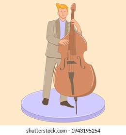 Vector illustration in a flat design style. A Man playing bass.