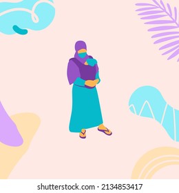 
Vector illustration of flat design style of a masked mother holding her baby. The concept of love and protection for children during a pandemic. suitable for social media posts, posters, banners.