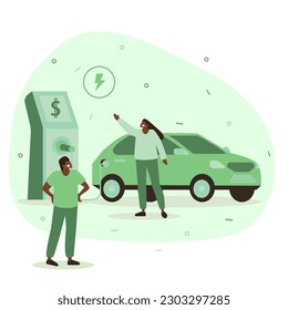 Vector illustration in flat design style on the theme of environmental protection. Renewable energy, clean air, cleaner production, happy people in a clean environment