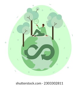 Vector illustration in flat design style on the theme of environmental protection. Renewable energy, clean air, cleaner production, happy people in a clean environment