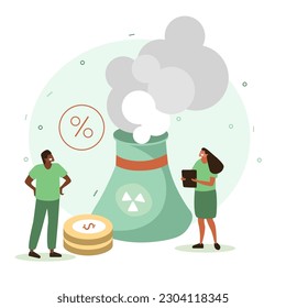 Vector illustration in flat design style on the theme of environmental protection. Renewable energy, clean air, cleaner production, happy people in a clean environment