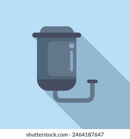 Ilustración vectorial de un icono de cubo de basura de diseño plano, con sombra simple sobre fondo azul