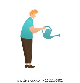 vector illustration, in flat design style.a man gardener holding watering can isolated on white background can be use for ui, web design, banner, background, app