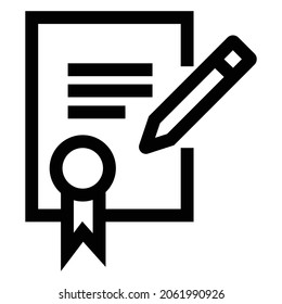 Vector illustration of flat design template combination of award certificate icon and pencil. Monoline drawing style. Black and white color. 4000 x 4000 pixels perfect.
