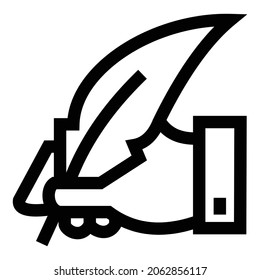 Vector illustration of flat design template icon hand writing with quill pen. Monoline drawing style. Black and white color. 4000 x 4000 pixels perfect.