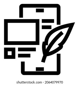 Vector illustration of flat design template text message icon, phone, and feathers. Monoline drawing style. Black and white color. 4000 x 4000 pixels perfect.