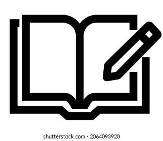 Vector illustration of flat design template for book and pencil icon. Monoline drawing style. Black and white color. 4000 x 4000 pixels perfect.
