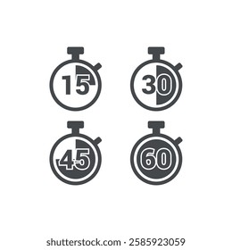 vector illustration of flat design time set 15, 30, 45, 60 minutes stopwatch.