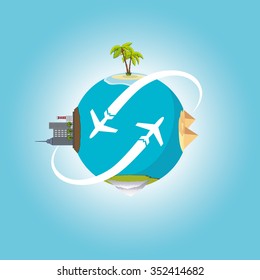 Vector illustration of flat design travel composition with world landmarks