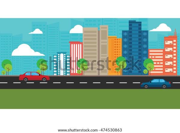 Vector Illustration : Flat design for urban\
landscape and city life