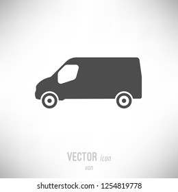 Vector illustration of flat design van icon. dark grey
