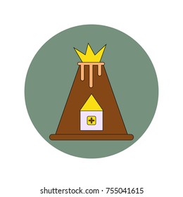 Vector illustration in flat design of volcano explosion and house