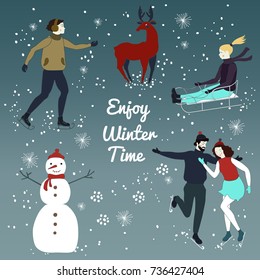 Vector illustration, flat design, winter time 
